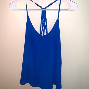 Dressy blue tank top with cut out on the back